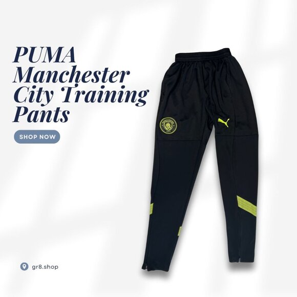 Puma Manchester City Training Pants S Black & Neon Yellow Polyester Mens Athleti - Picture 1 of 5